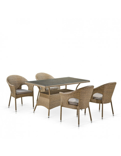 Обеденный комплект плетеной мебели T198B/Y79B-W56 Light Brown (4+1) AFM Обеденный комплект плетеной мебели T198B/Y79B-W56 Light Brown (4+1) AFM