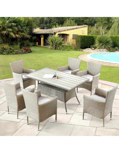 Обеденный комплект из искусственного ротанга AFM-195-6Pcs-Beige Обеденный комплект из искусственного ротанга AFM-195-6Pcs-Beige