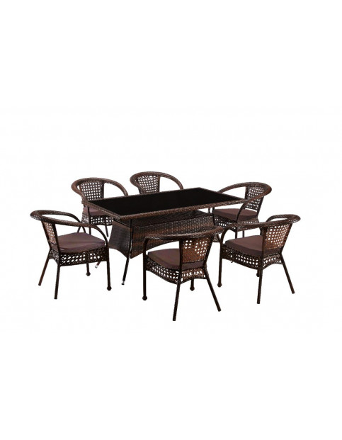 Обеденный комплект из искусственного ротанга Руардин-6 Dark brown MD Обеденный комплект из искусственного ротанга Руардин-6 Dark brown MD